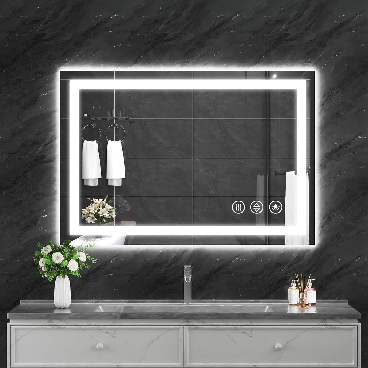 48x36 LED Bathroom Mirror with Light, Anti-Fog, 3 Colors - Colors B