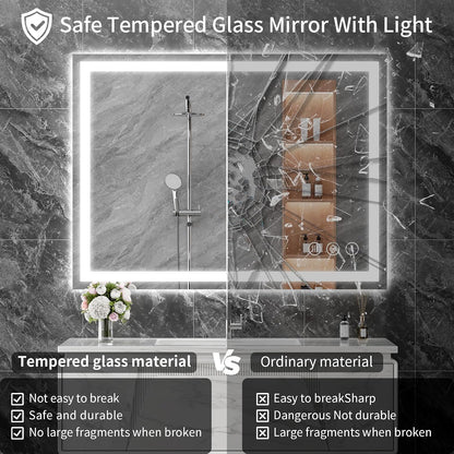 48x36 LED Bathroom Mirror with Light, Anti-Fog, 3 Colors - Colors B