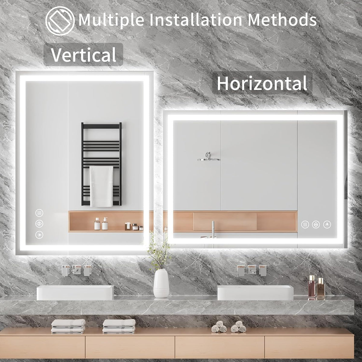 48x36 LED Bathroom Mirror with Light, Anti-Fog, 3 Colors - Colors B