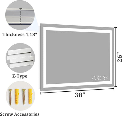 48x36 LED Bathroom Mirror with Light, Anti-Fog, 3 Colors - Colors B