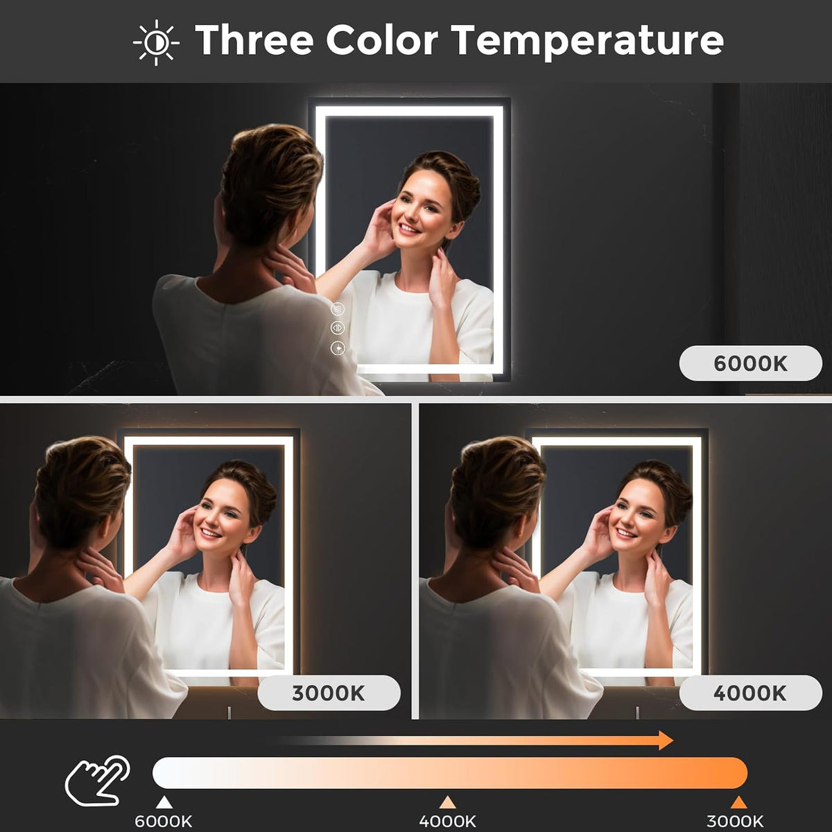 48x36 LED Bathroom Mirror with Light, Anti-Fog, 3 Colors - Colors B