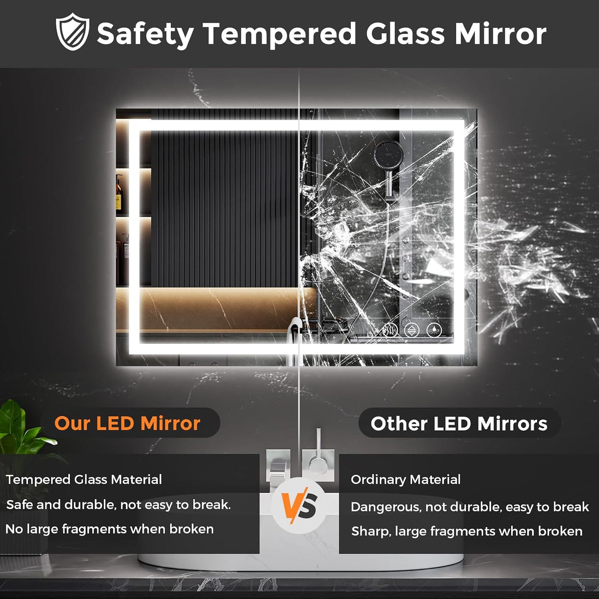 48x36 LED Bathroom Mirror with Light, Anti-Fog, 3 Colors - Colors B