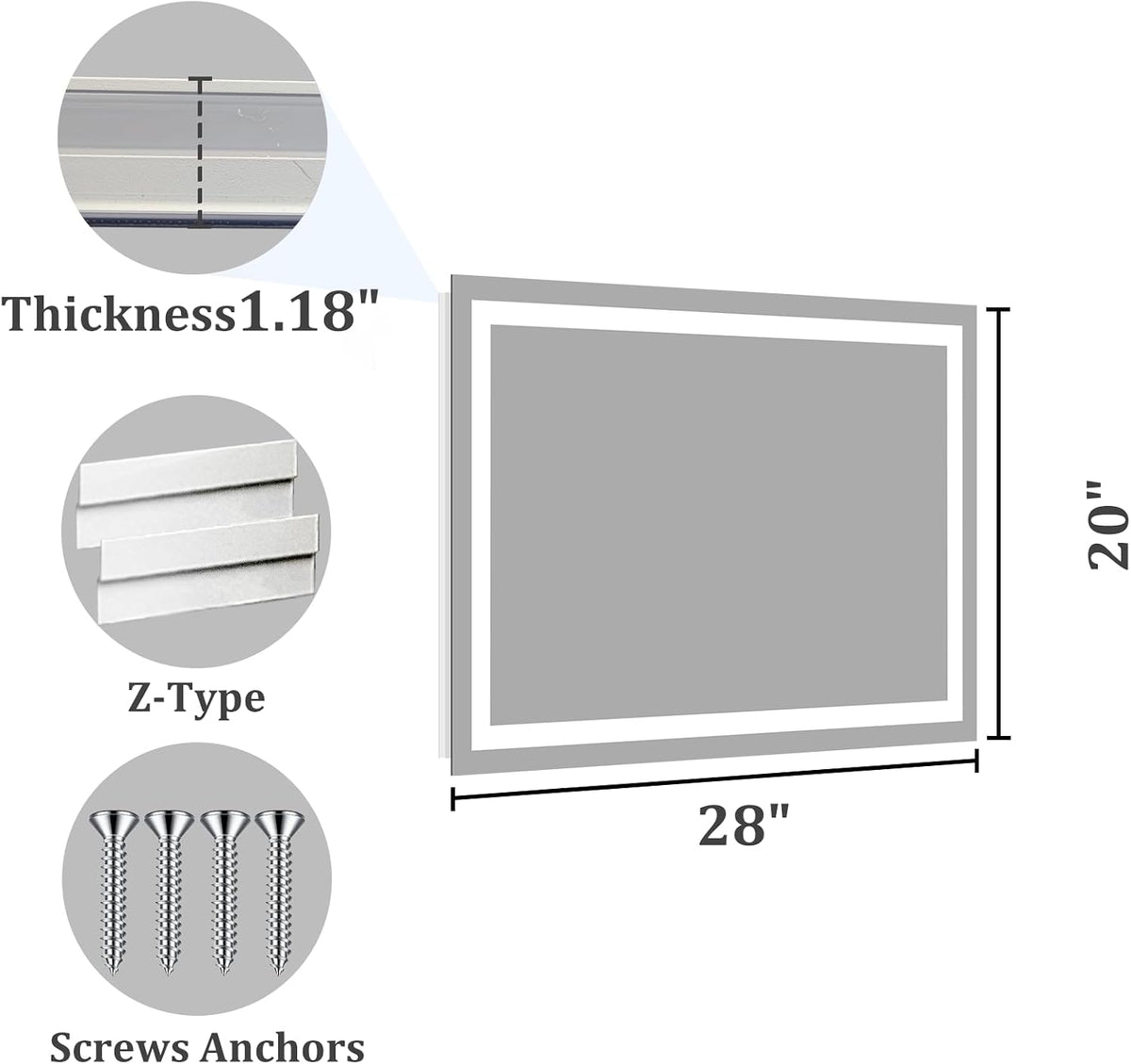 48x36 LED Bathroom Mirror with Light, Anti-Fog, 3 Colors - Colors B