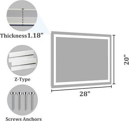 48x36 LED Bathroom Mirror with Light, Anti-Fog, 3 Colors - Colors B