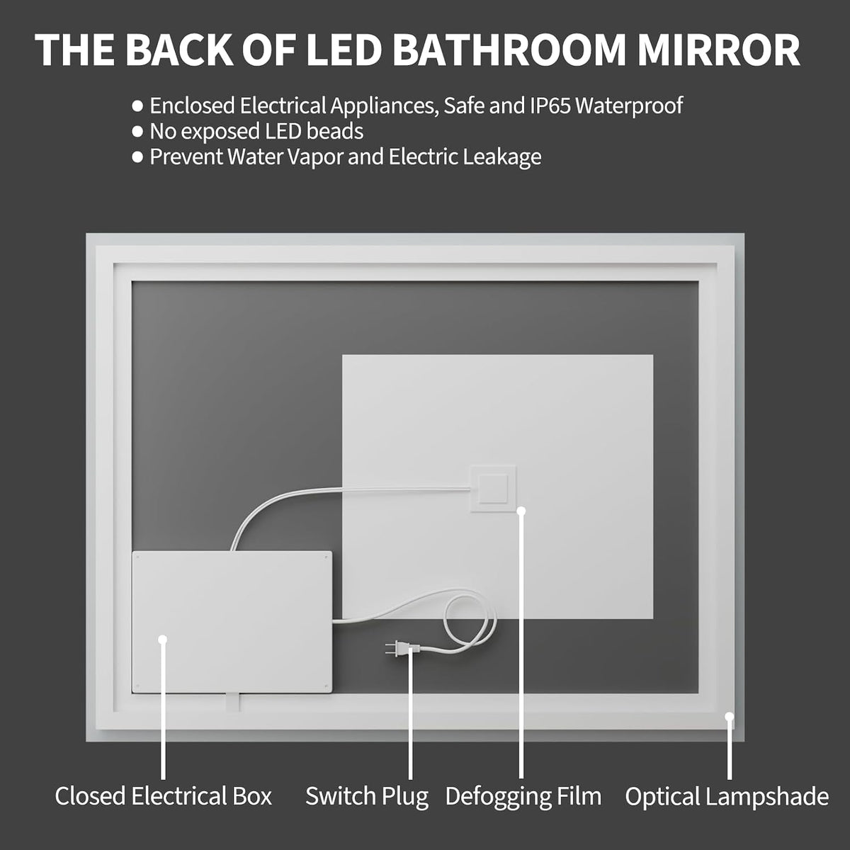 48x36 LED Bathroom Mirror with Light, Anti-Fog, 3 Colors - Colors B