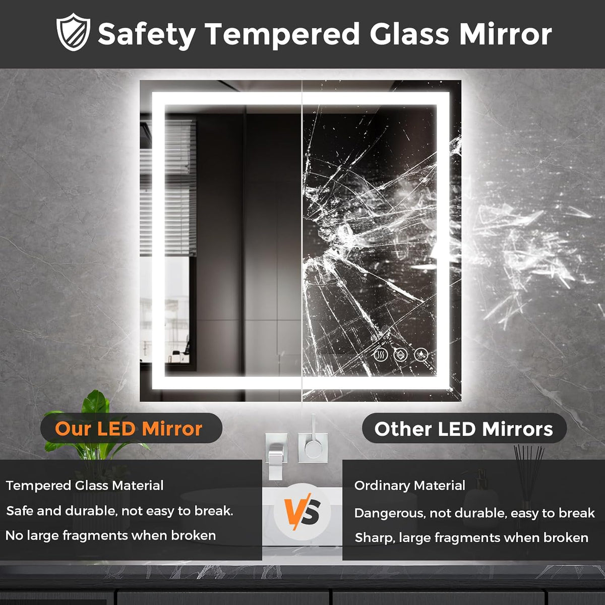 48x36 LED Bathroom Mirror with Light, Anti-Fog, 3 Colors - Colors B
