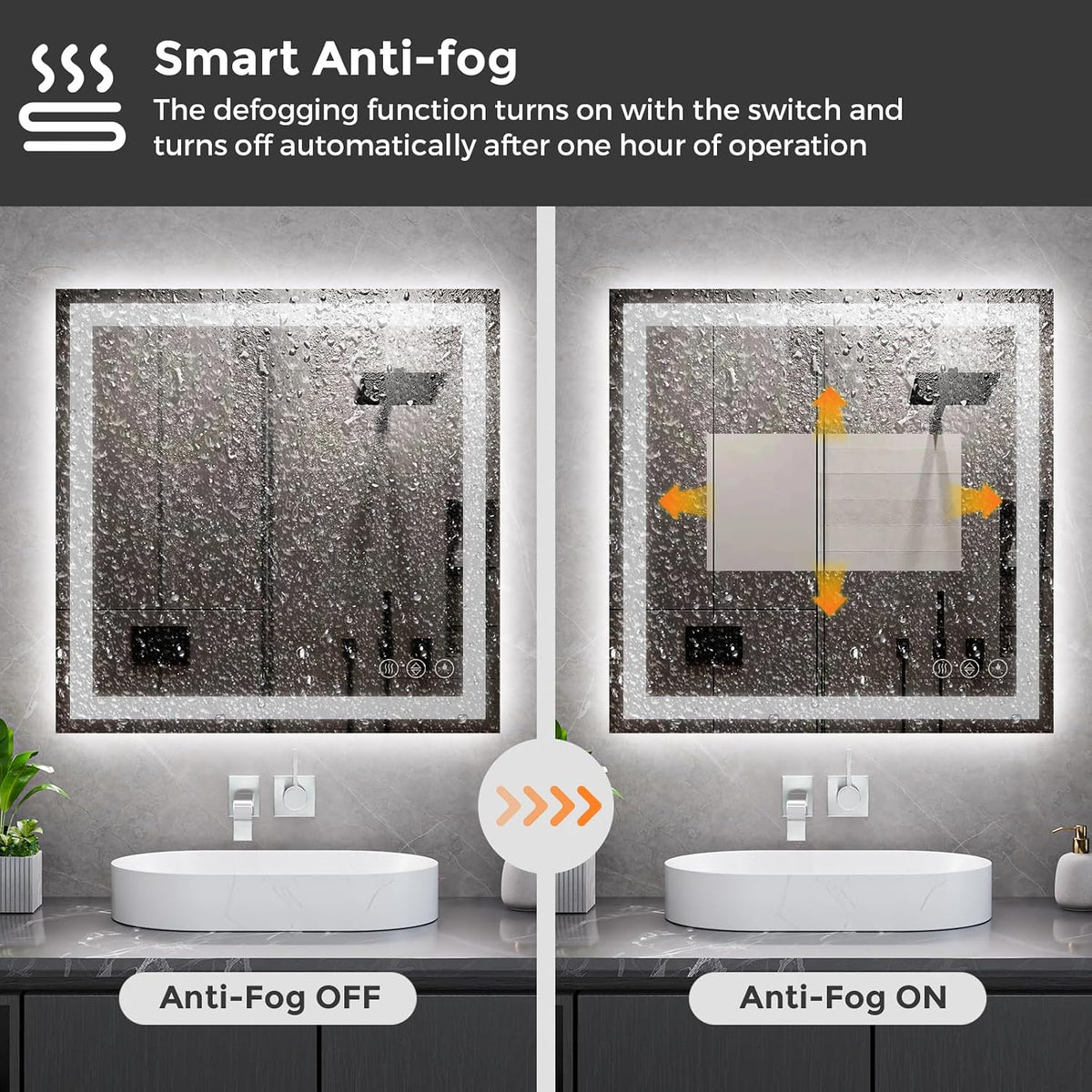 48x36 LED Bathroom Mirror with Light, Anti-Fog, 3 Colors - Colors B