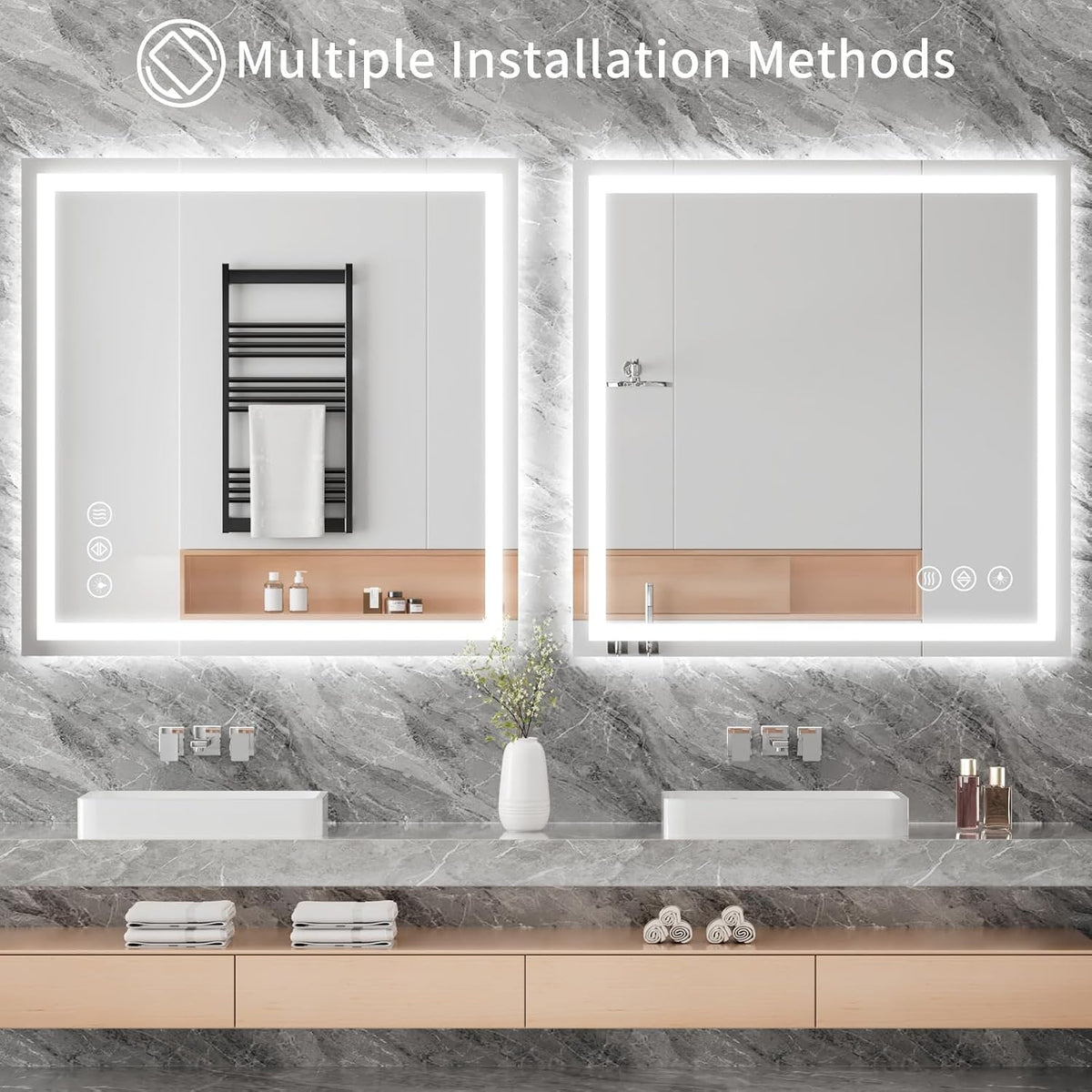 48x36 LED Bathroom Mirror with Light, Anti-Fog, 3 Colors - Colors B