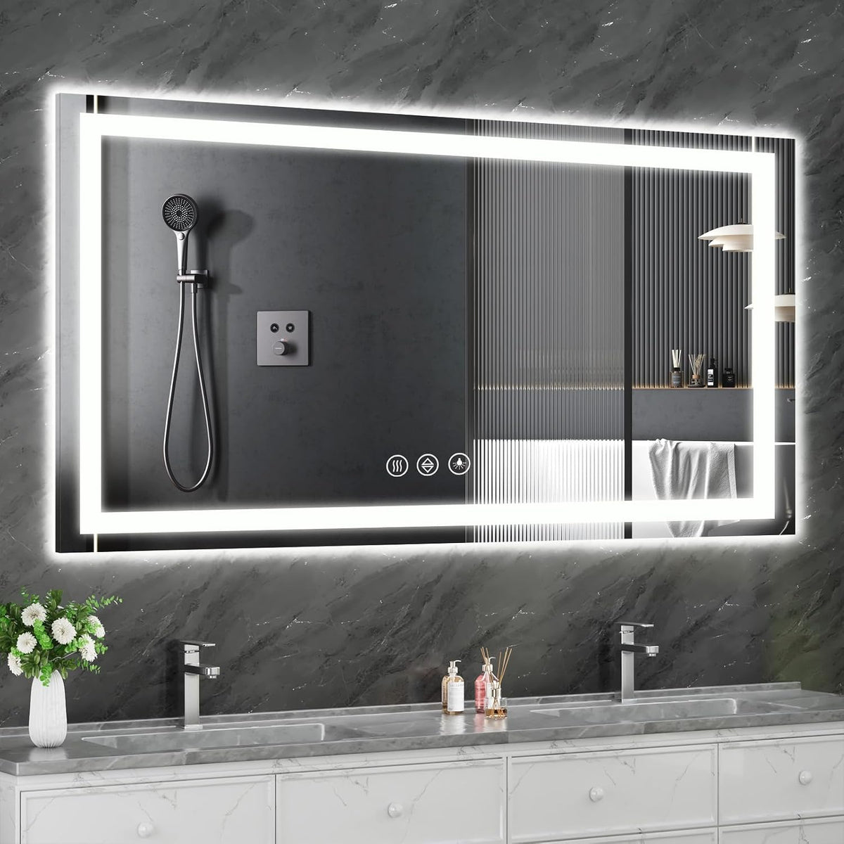 48x36 LED Bathroom Mirror with Light, Anti-Fog, 3 Colors - Colors B