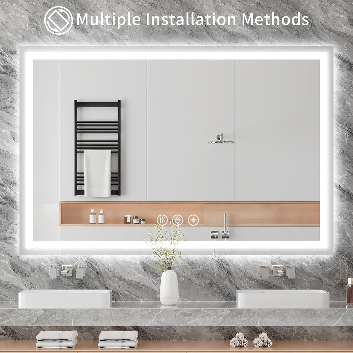 48x36 LED Bathroom Mirror with Light, Anti-Fog, 3 Colors - Colors B