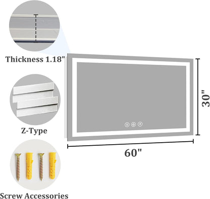 48x36 LED Bathroom Mirror with Light, Anti-Fog, 3 Colors - Colors B