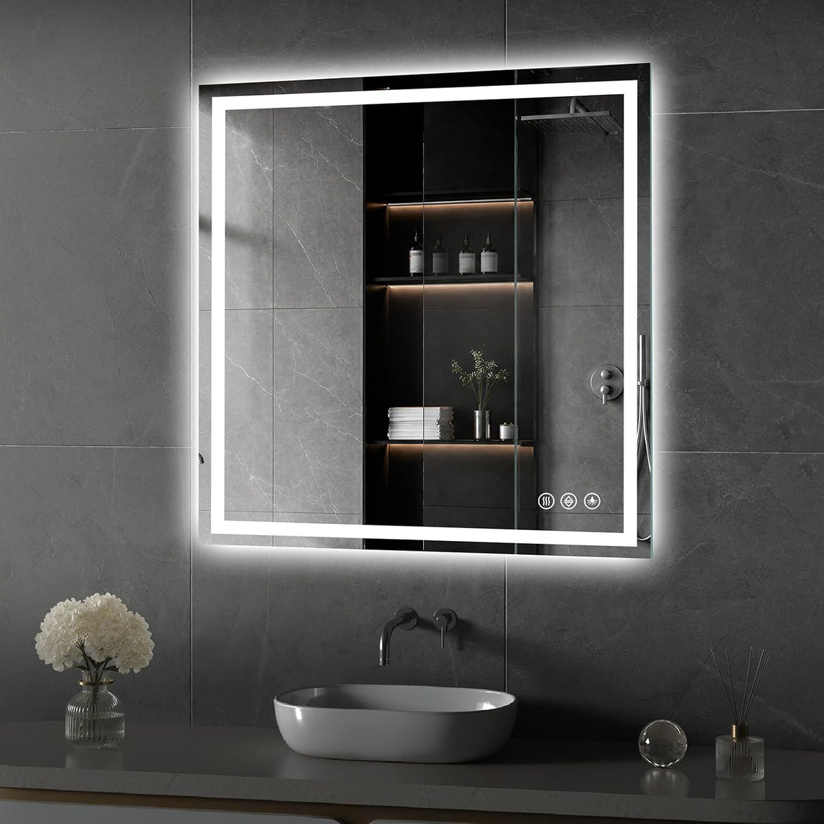 48x36 LED Bathroom Mirror with Light, Anti-Fog, 3 Colors - Colors B