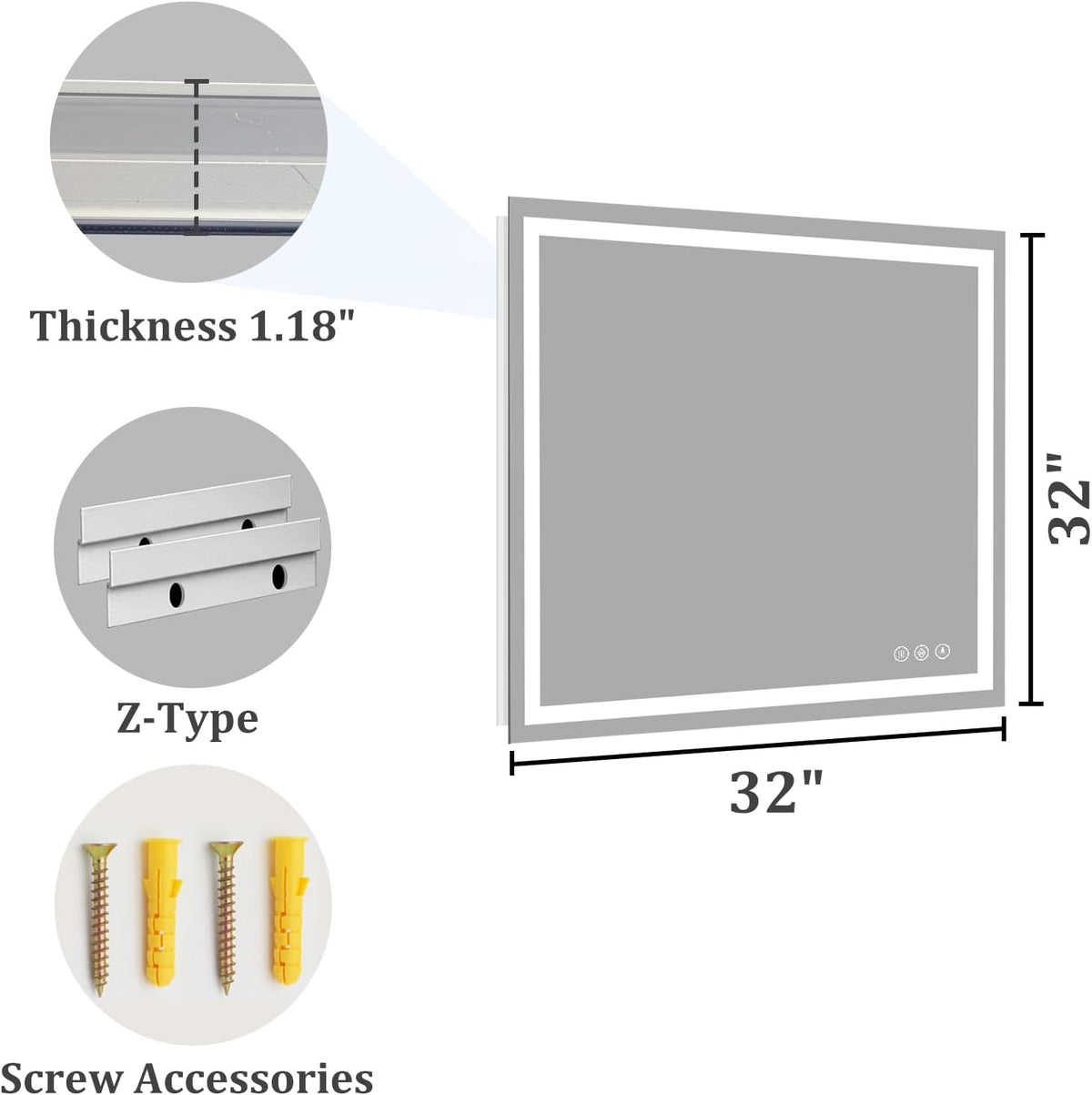 48x36 LED Bathroom Mirror with Light, Anti-Fog, 3 Colors - Colors B