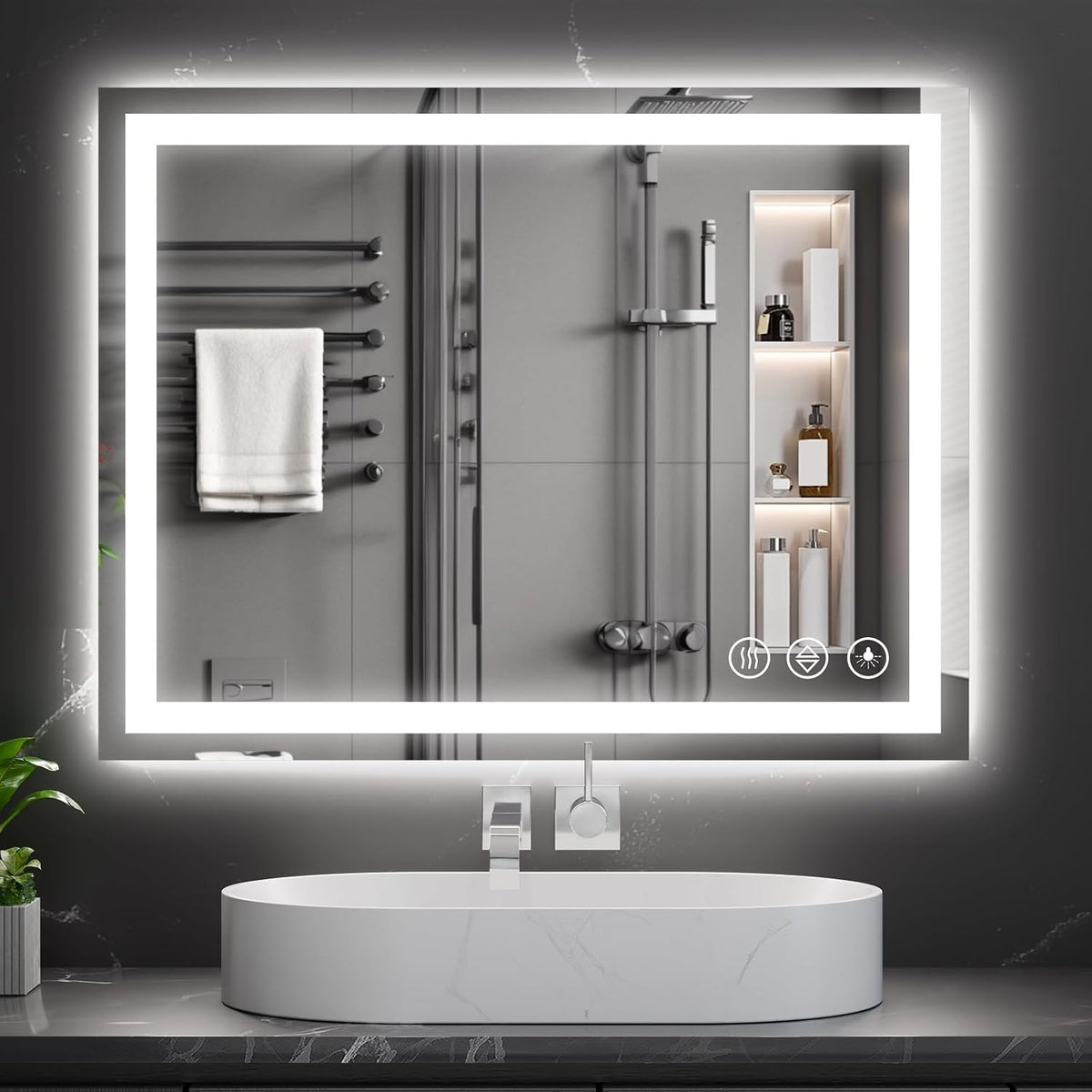 48x36 LED Bathroom Mirror with Light, Anti-Fog, 3 Colors - Colors B