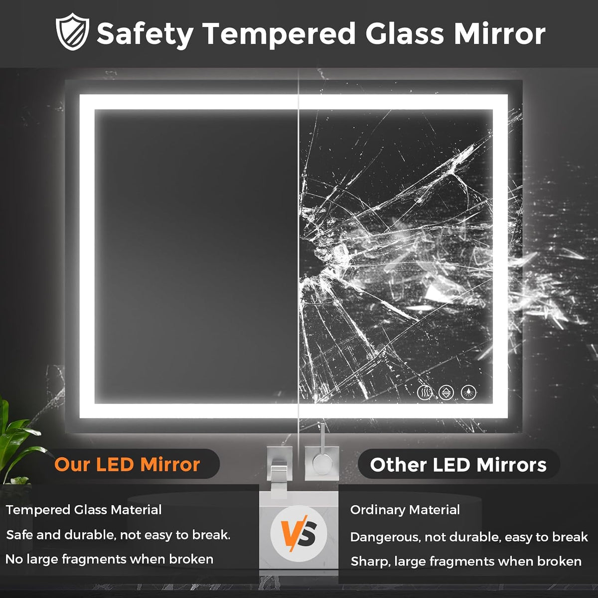 48x36 LED Bathroom Mirror with Light, Anti-Fog, 3 Colors - Colors B