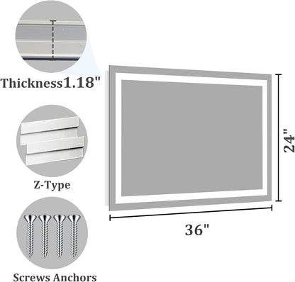 48x36 LED Bathroom Mirror with Light, Anti-Fog, 3 Colors - Colors B