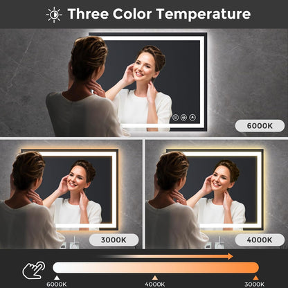 48x36 LED Bathroom Mirror with Light, Anti-Fog, 3 Colors - Colors B