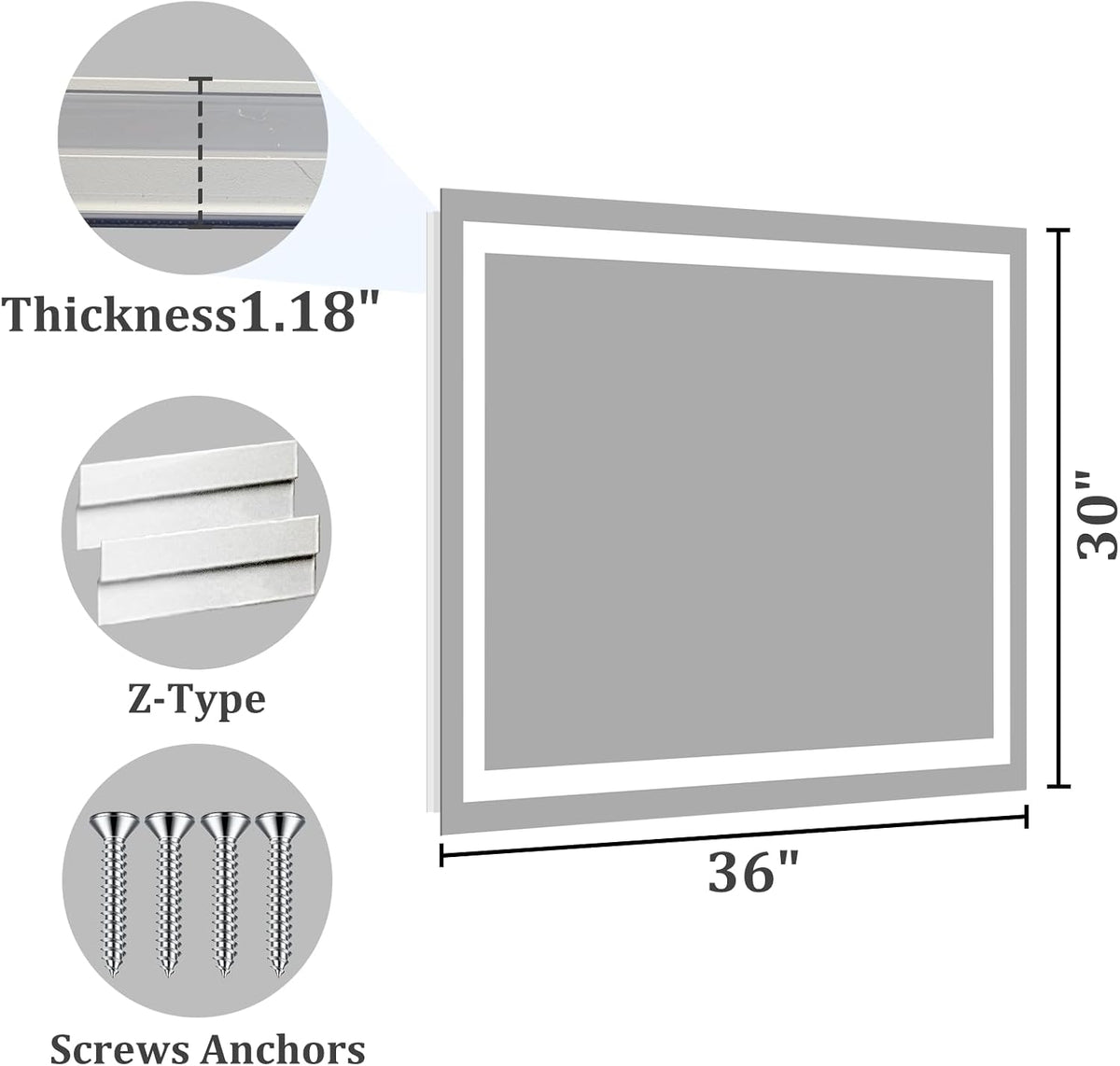 48x36 LED Bathroom Mirror with Light, Anti-Fog, 3 Colors - Colors B