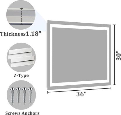 48x36 LED Bathroom Mirror with Light, Anti-Fog, 3 Colors - Colors B