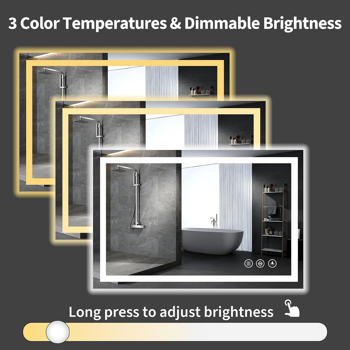 48x36 LED Bathroom Mirror with Light, Anti-Fog, 3 Colors - Colors B