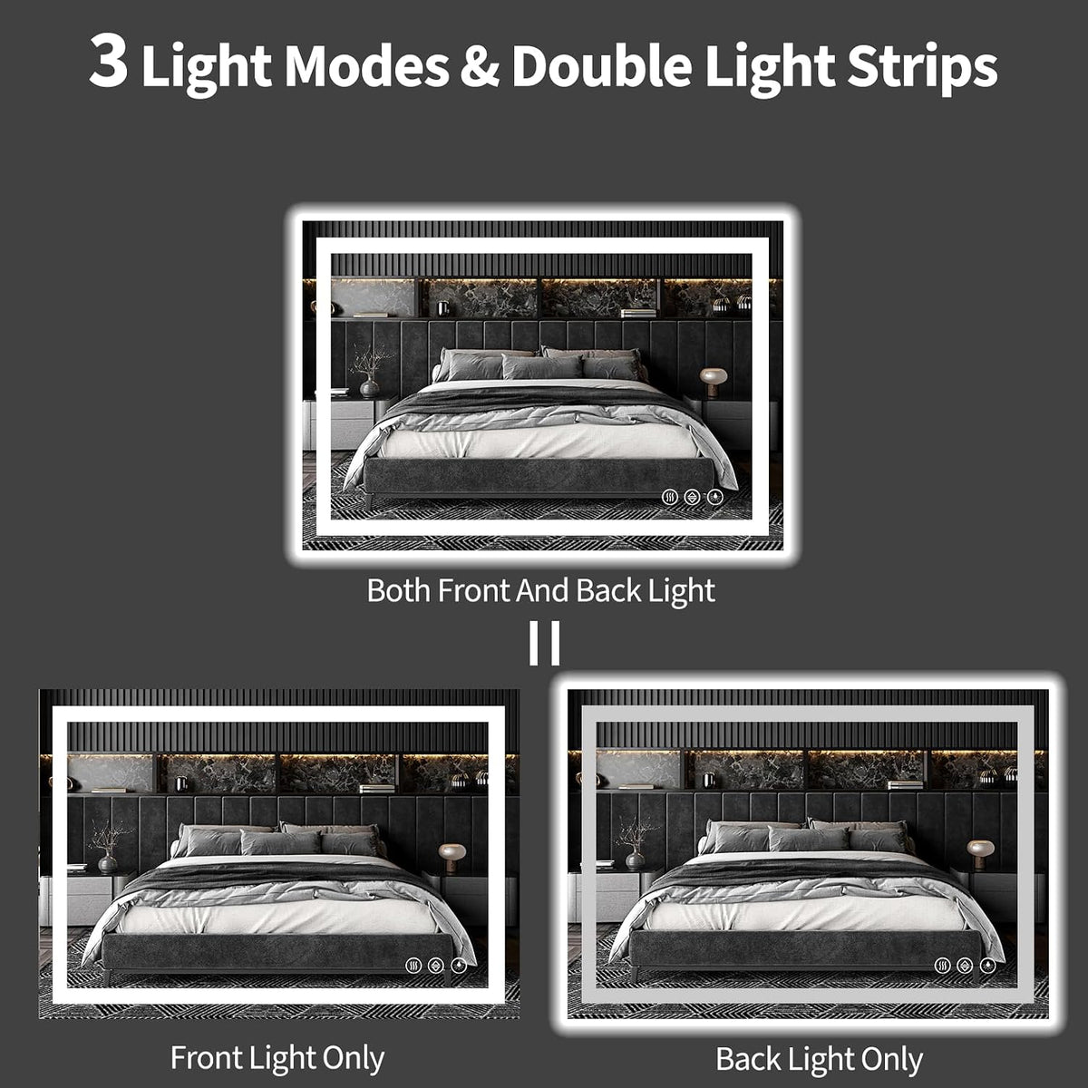 48x36 LED Bathroom Mirror with Light, Anti-Fog, 3 Colors - Colors B