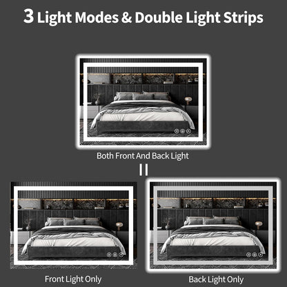 48x36 LED Bathroom Mirror with Light, Anti-Fog, 3 Colors - Colors B