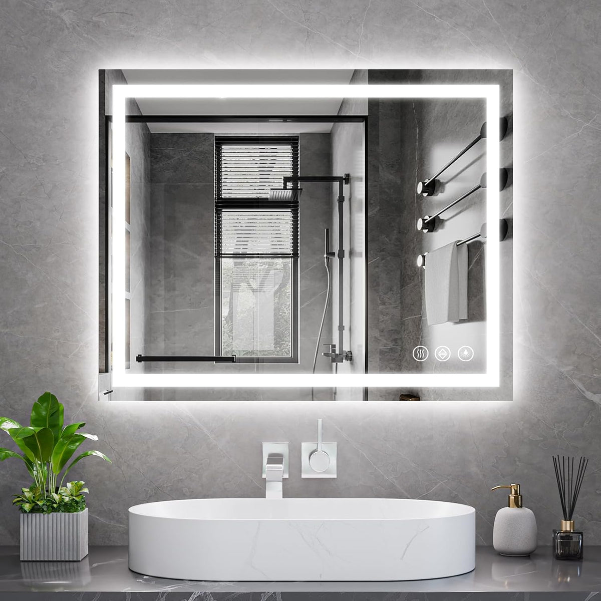 48x36 LED Bathroom Mirror with Light, Anti-Fog, 3 Colors - Colors B