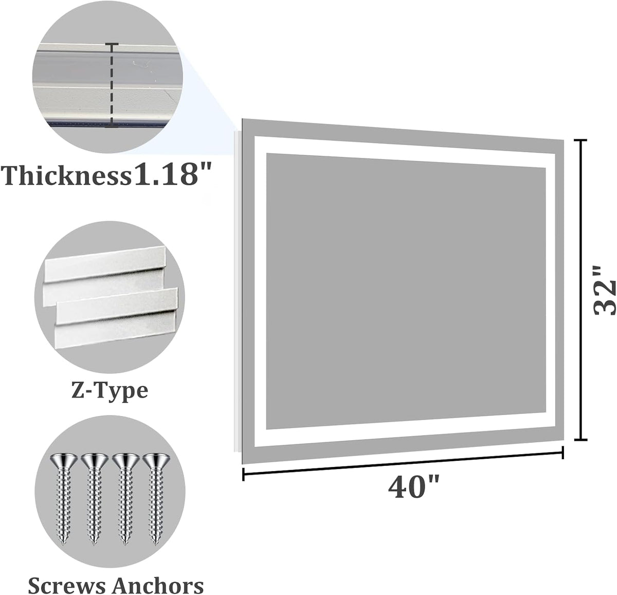 48x36 LED Bathroom Mirror with Light, Anti-Fog, 3 Colors - Colors B