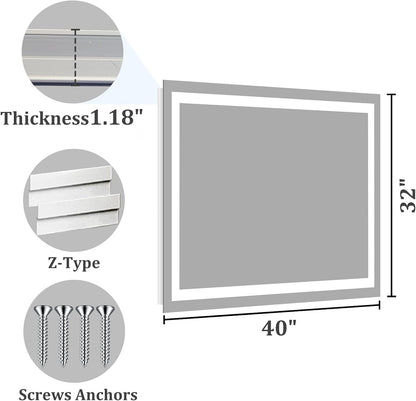 48x36 LED Bathroom Mirror with Light, Anti-Fog, 3 Colors - Colors B