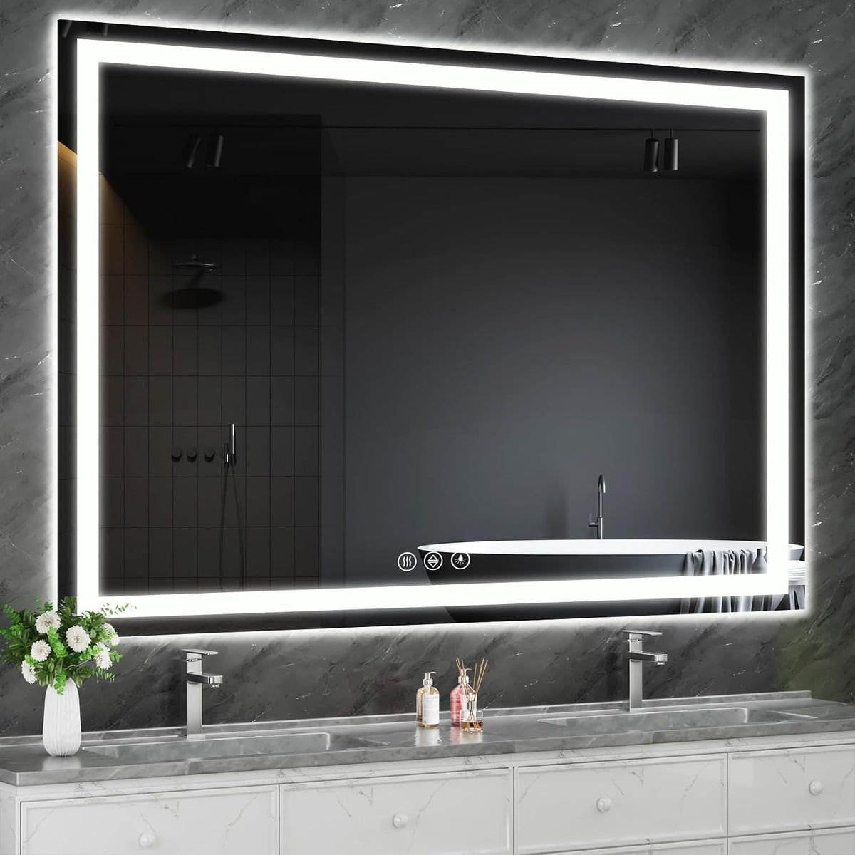 48x36 LED Bathroom Mirror with Light, Anti-Fog, 3 Colors - Colors B