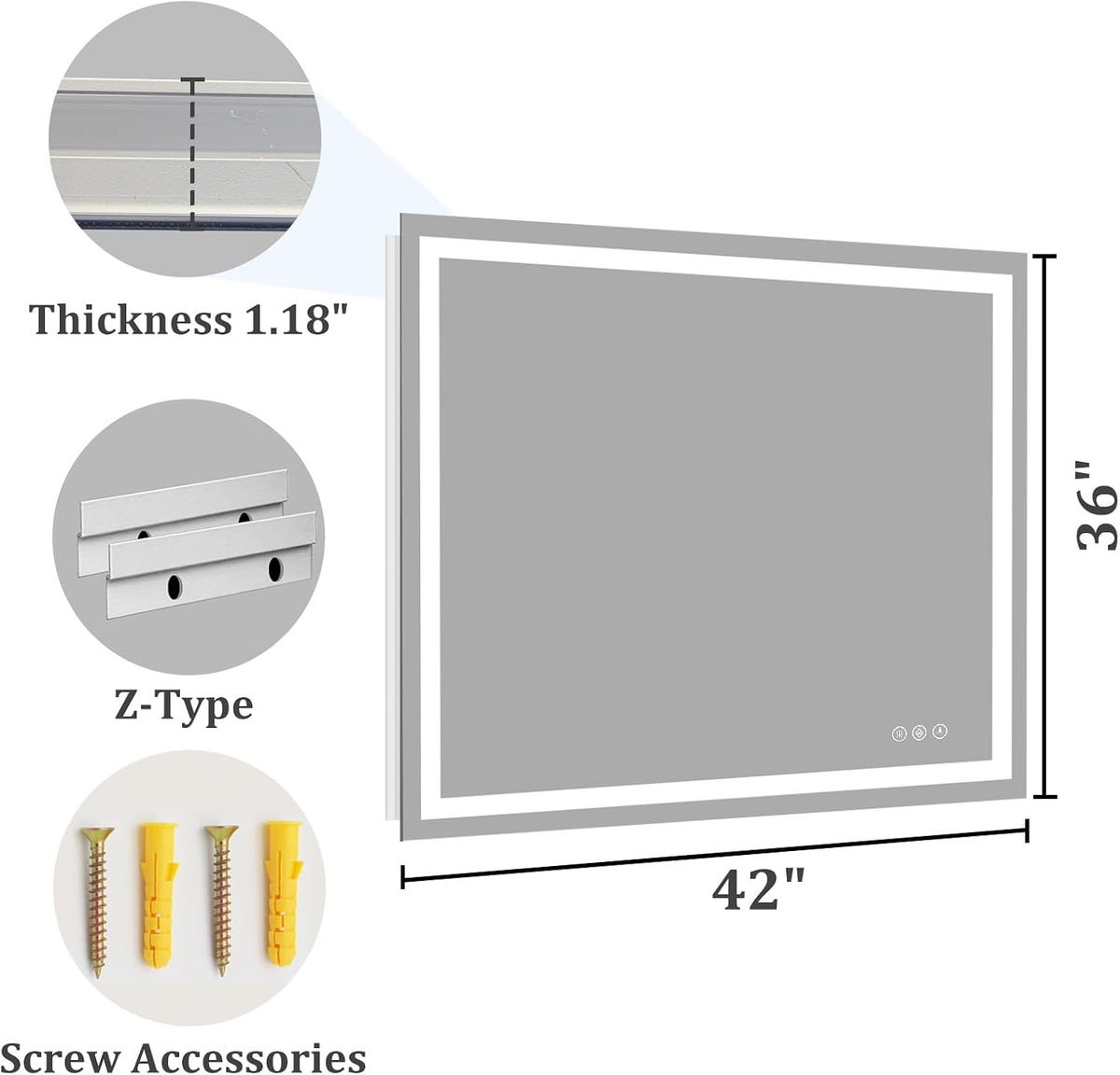 48x36 LED Bathroom Mirror with Light, Anti-Fog, 3 Colors - Colors B