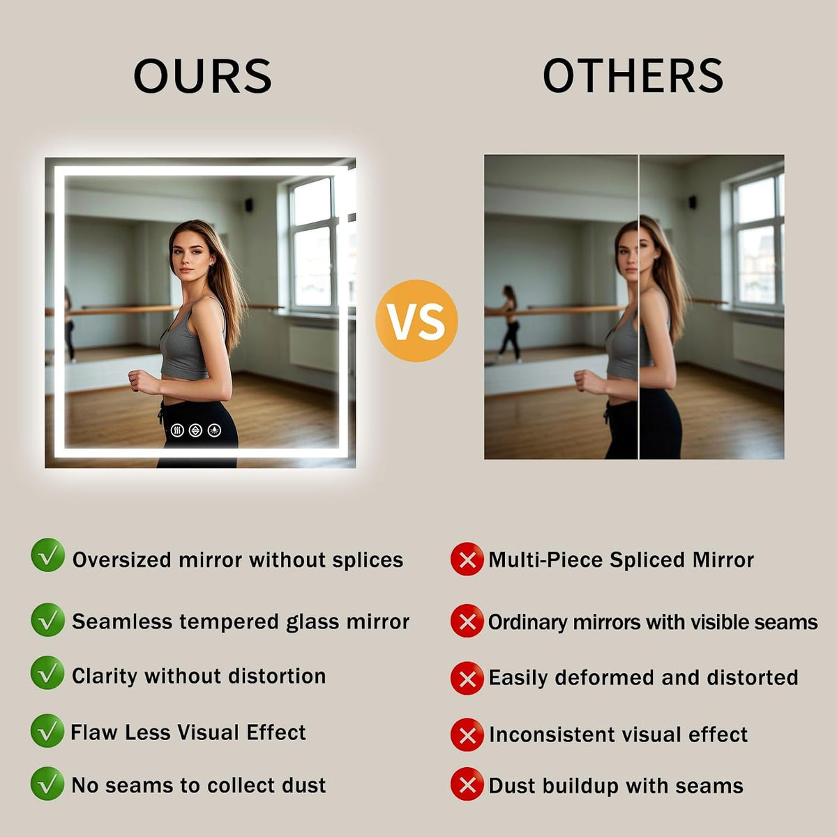 48x36 LED Bathroom Mirror with Light, Anti-Fog, 3 Colors - Colors B