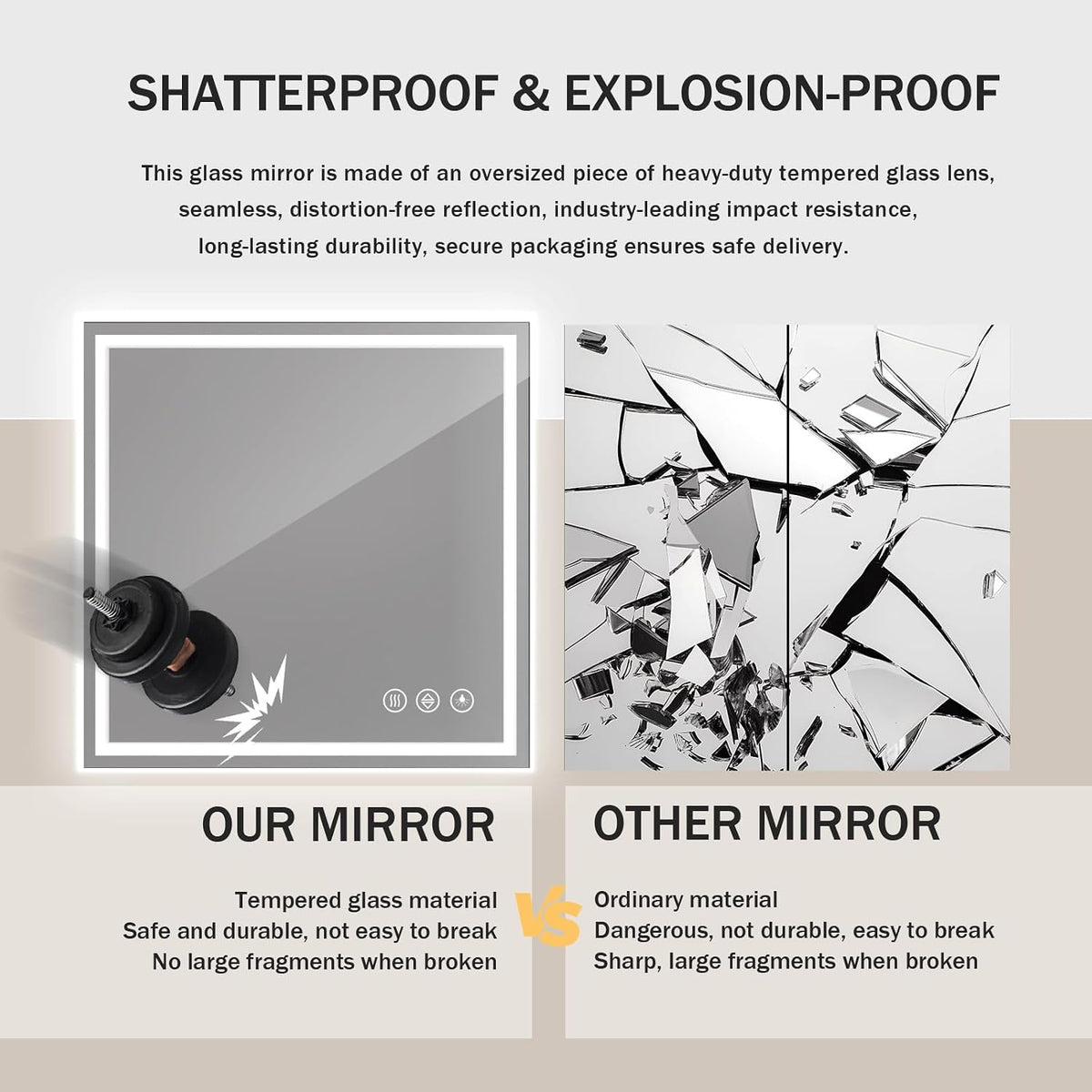 48x36 LED Bathroom Mirror with Light, Anti-Fog, 3 Colors - Colors B