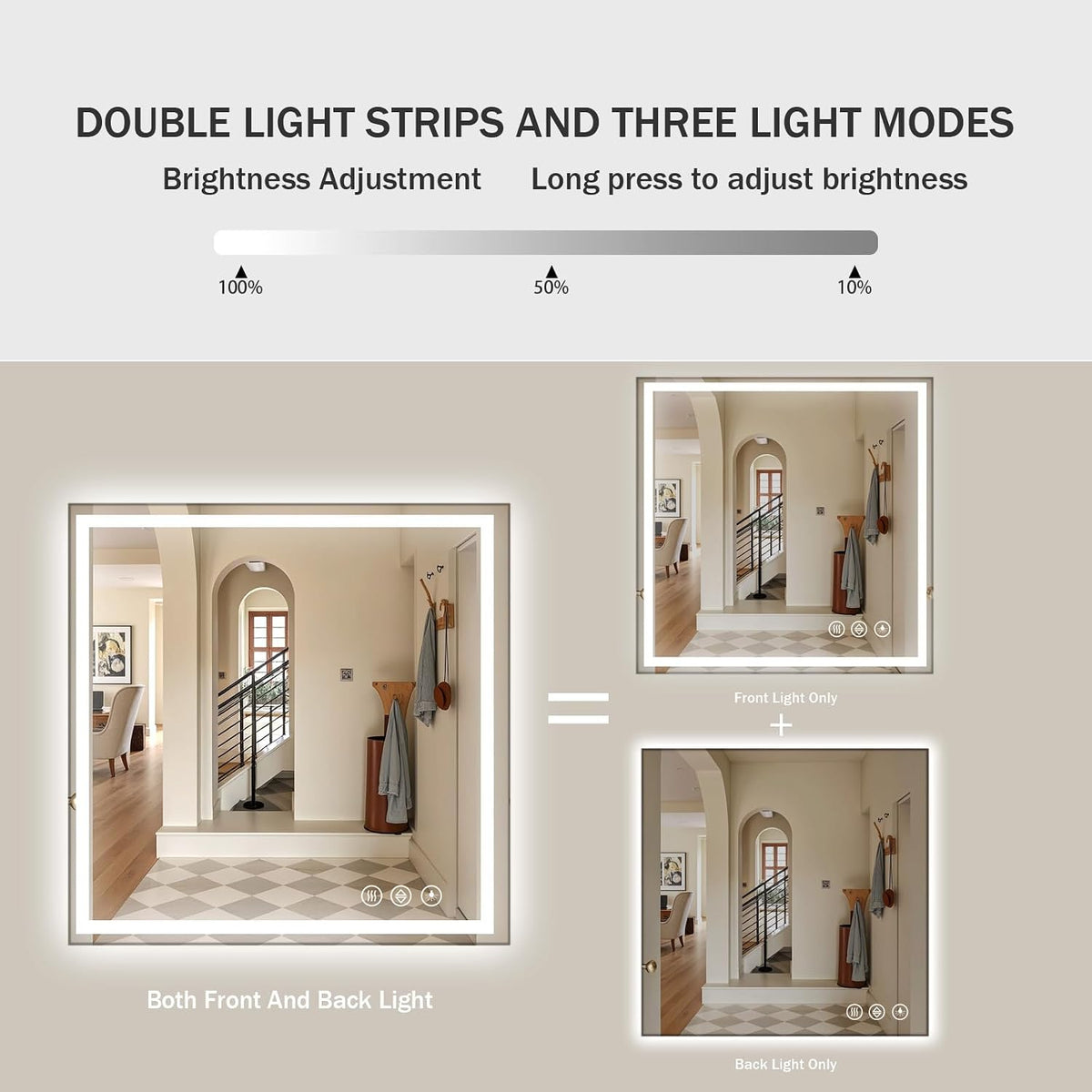 48x36 LED Bathroom Mirror with Light, Anti-Fog, 3 Colors - Colors B