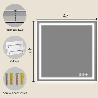 48x36 LED Bathroom Mirror with Light, Anti-Fog, 3 Colors - Colors B