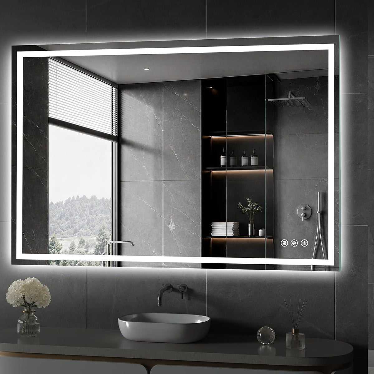 48x36 LED Bathroom Mirror with Light, Anti-Fog, 3 Colors - Colors B