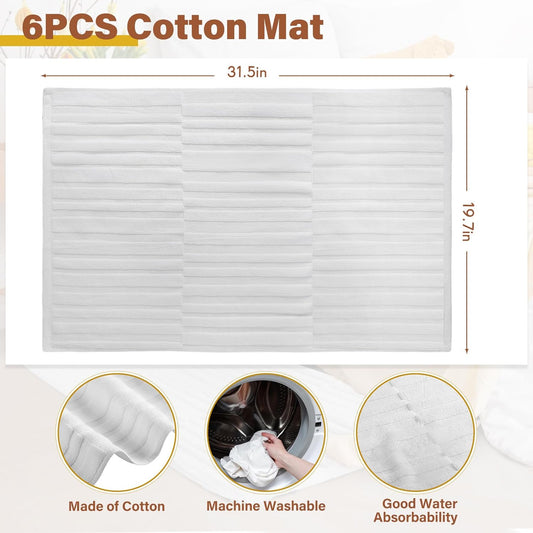 6 Pcs Bath Mat Towel Sets 31.5 x 19.7 Inches Absorbent Cotton Bath Mats for Bathroom Bathmats Washable Soft Fade Resistant Cotton Bath Rug for Shower Bathroom Floor Hotel Spa Bathtub White