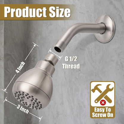 High Pressure Shower Head 3 Inches Anti-clog Anti-leak Fixed Showerhead Chrome with Adjustable Swivel Brass Ball Joint for Relaxing and Comfortable Shower Experience | 360 Rotatable Design, Self Cleaning Silicone Nozzles, Adjustable Swivel Brass Ball