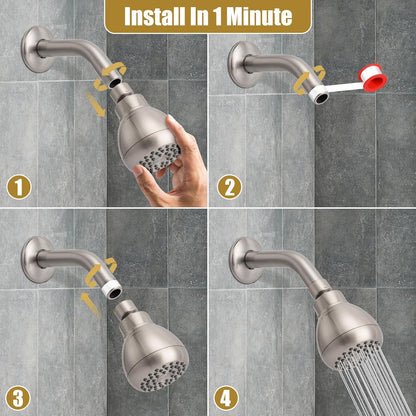 High Pressure Shower Head 3 Inches Anti-clog Anti-leak Fixed Showerhead Chrome with Adjustable Swivel Brass Ball Joint for Relaxing and Comfortable Shower Experience | 360 Rotatable Design, Self Cleaning Silicone Nozzles, Adjustable Swivel Brass Ball