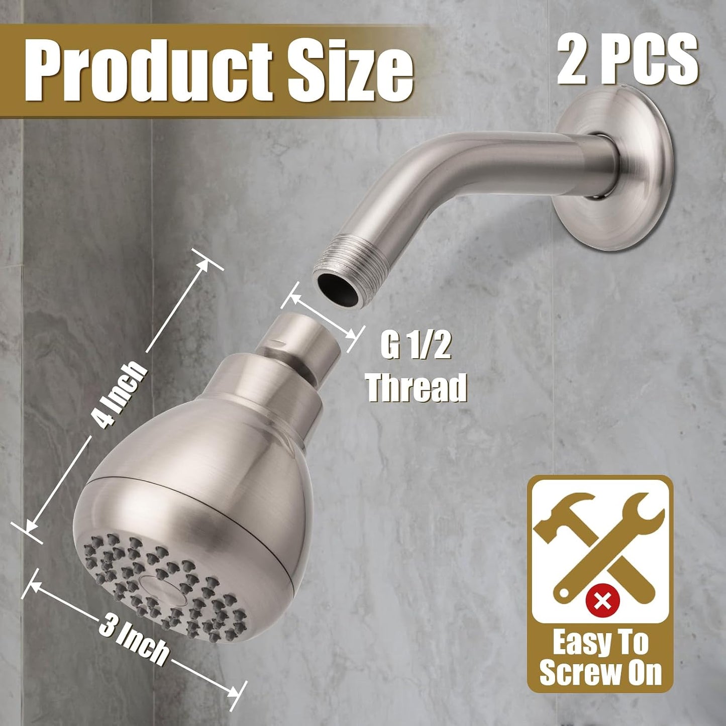 High Pressure Shower Head 3 Inches Anti-clog Anti-leak Fixed Showerhead Chrome with Adjustable Swivel Brass Ball Joint for Relaxing and Comfortable Shower Experience | 360 Rotatable Design, Self Cleaning Silicone Nozzles, Adjustable Swivel Brass Ball