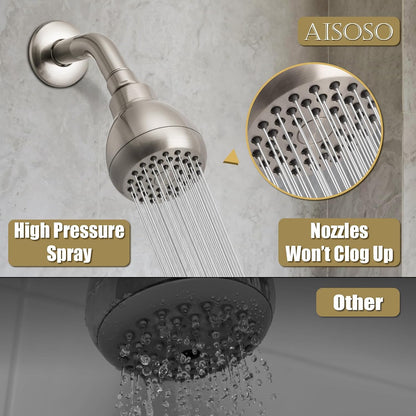High Pressure Shower Head 3 Inches Anti-clog Anti-leak Fixed Showerhead Chrome with Adjustable Swivel Brass Ball Joint for Relaxing and Comfortable Shower Experience | 360 Rotatable Design, Self Cleaning Silicone Nozzles, Adjustable Swivel Brass Ball
