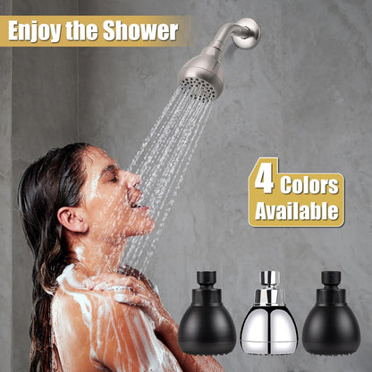 High Pressure Shower Head 3 Inches Anti-clog Anti-leak Fixed Showerhead Chrome with Adjustable Swivel Brass Ball Joint for Relaxing and Comfortable Shower Experience | 360 Rotatable Design, Self Cleaning Silicone Nozzles, Adjustable Swivel Brass Ball
