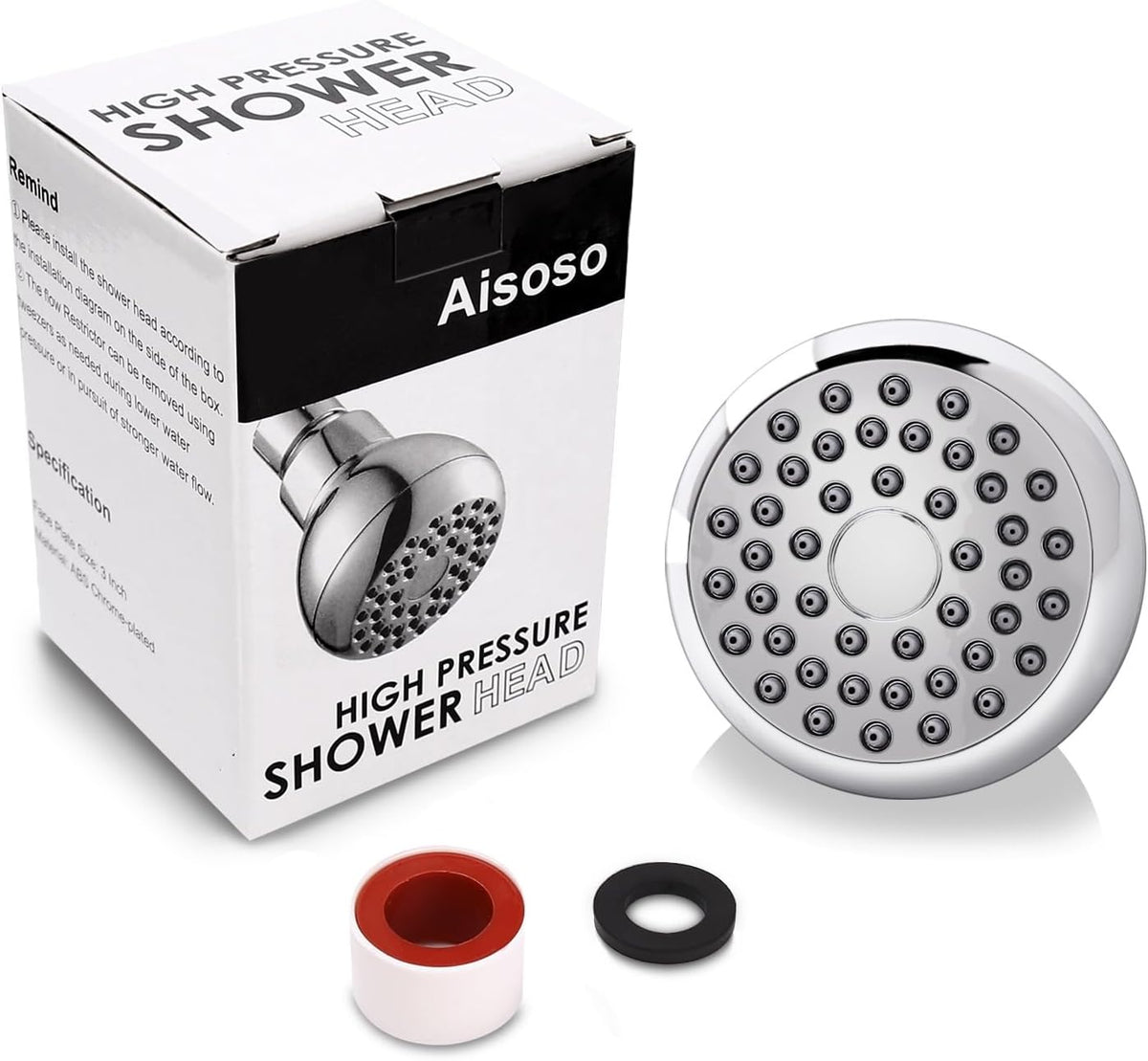 High Pressure Shower Head 3 Inches Anti-clog Anti-leak Fixed Showerhead Chrome with Adjustable Swivel Brass Ball Joint for Relaxing and Comfortable Shower Experience | 360 Rotatable Design, Self Cleaning Silicone Nozzles, Adjustable Swivel Brass Ball