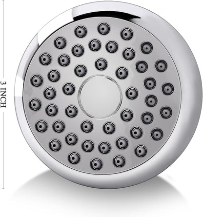 High Pressure Shower Head 3 Inches Anti-clog Anti-leak Fixed Showerhead Chrome with Adjustable Swivel Brass Ball Joint for Relaxing and Comfortable Shower Experience | 360 Rotatable Design, Self Cleaning Silicone Nozzles, Adjustable Swivel Brass Ball
