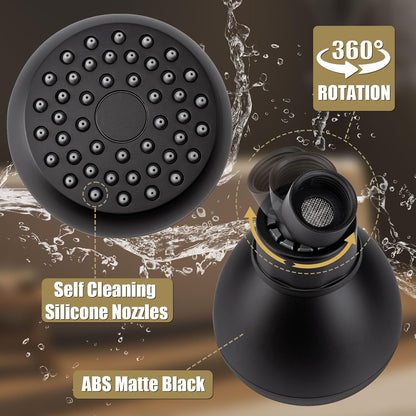 High Pressure Shower Head 3 Inches Anti-clog Anti-leak Fixed Showerhead Chrome with Adjustable Swivel Brass Ball Joint for Relaxing and Comfortable Shower Experience | 360 Rotatable Design, Self Cleaning Silicone Nozzles, Adjustable Swivel Brass Ball