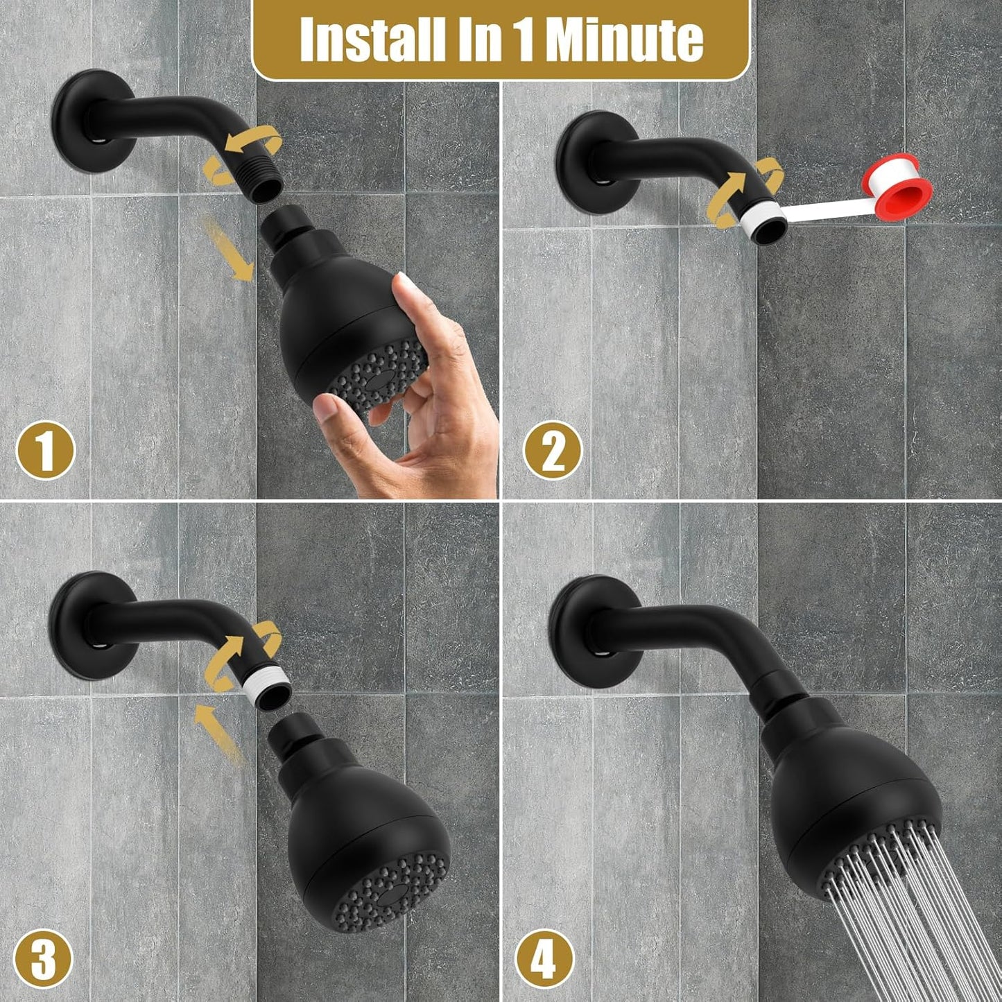 High Pressure Shower Head 3 Inches Anti-clog Anti-leak Fixed Showerhead Chrome with Adjustable Swivel Brass Ball Joint for Relaxing and Comfortable Shower Experience | 360 Rotatable Design, Self Cleaning Silicone Nozzles, Adjustable Swivel Brass Ball