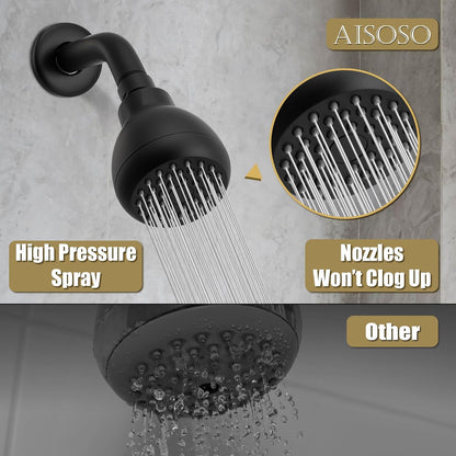 High Pressure Shower Head 3 Inches Anti-clog Anti-leak Fixed Showerhead Chrome with Adjustable Swivel Brass Ball Joint for Relaxing and Comfortable Shower Experience | 360 Rotatable Design, Self Cleaning Silicone Nozzles, Adjustable Swivel Brass Ball