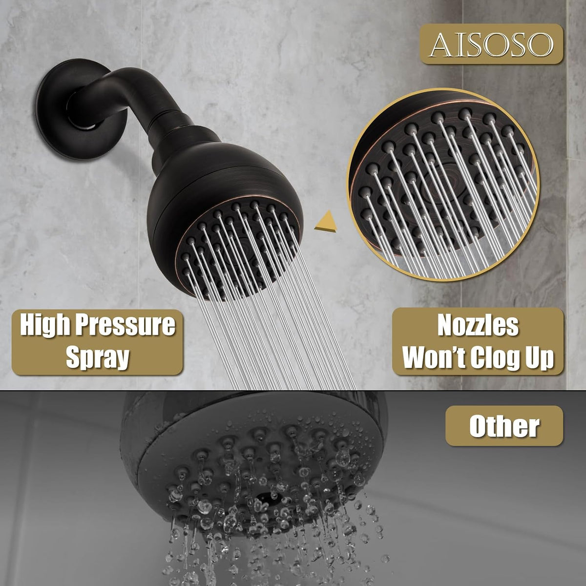 High Pressure Shower Head 3 Inches Anti-clog Anti-leak Fixed Showerhead Chrome with Adjustable Swivel Brass Ball Joint for Relaxing and Comfortable Shower Experience | 360 Rotatable Design, Self Cleaning Silicone Nozzles, Adjustable Swivel Brass Ball