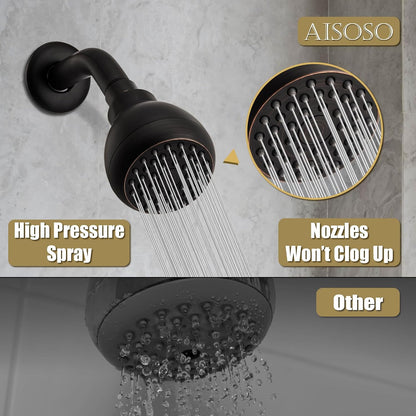 High Pressure Shower Head 3 Inches Anti-clog Anti-leak Fixed Showerhead Chrome with Adjustable Swivel Brass Ball Joint for Relaxing and Comfortable Shower Experience | 360 Rotatable Design, Self Cleaning Silicone Nozzles, Adjustable Swivel Brass Ball