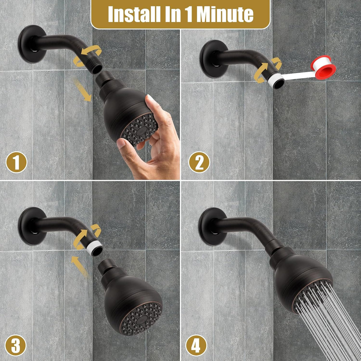 High Pressure Shower Head 3 Inches Anti-clog Anti-leak Fixed Showerhead Chrome with Adjustable Swivel Brass Ball Joint for Relaxing and Comfortable Shower Experience | 360 Rotatable Design, Self Cleaning Silicone Nozzles, Adjustable Swivel Brass Ball